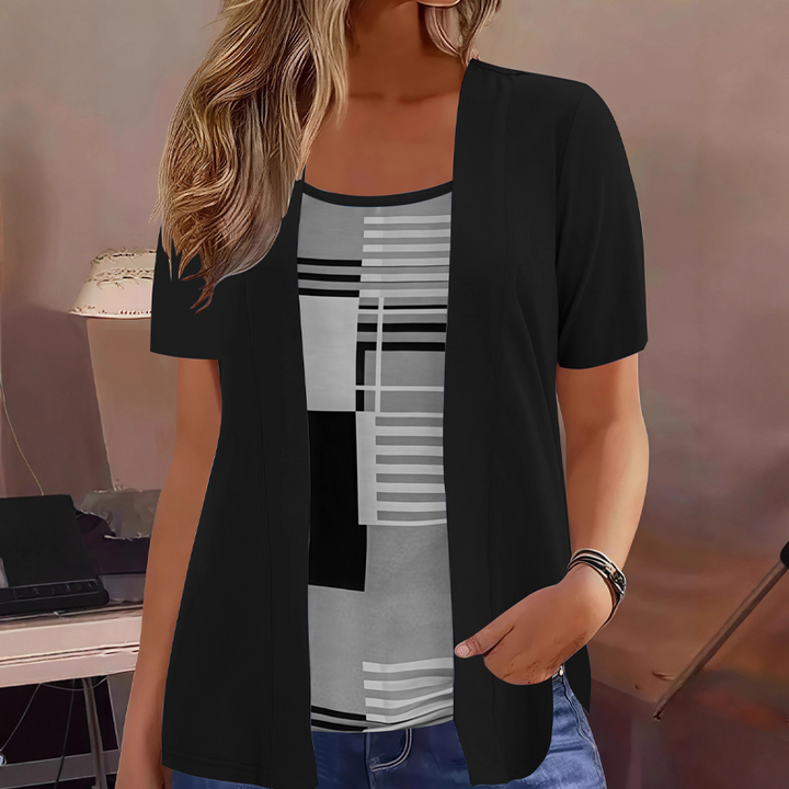Melisande - Short Sleeve Layered T-shirt With Geometric Print