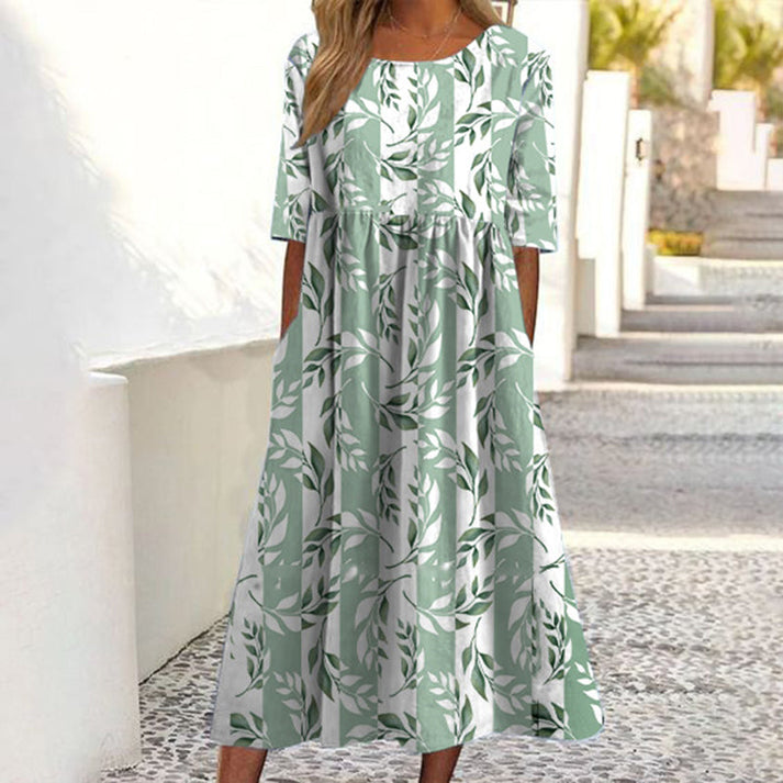 Saadia - Short Sleeve Printed Dress With Pocket