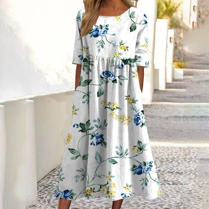 Saadia - Short Sleeve Printed Dress With Pocket