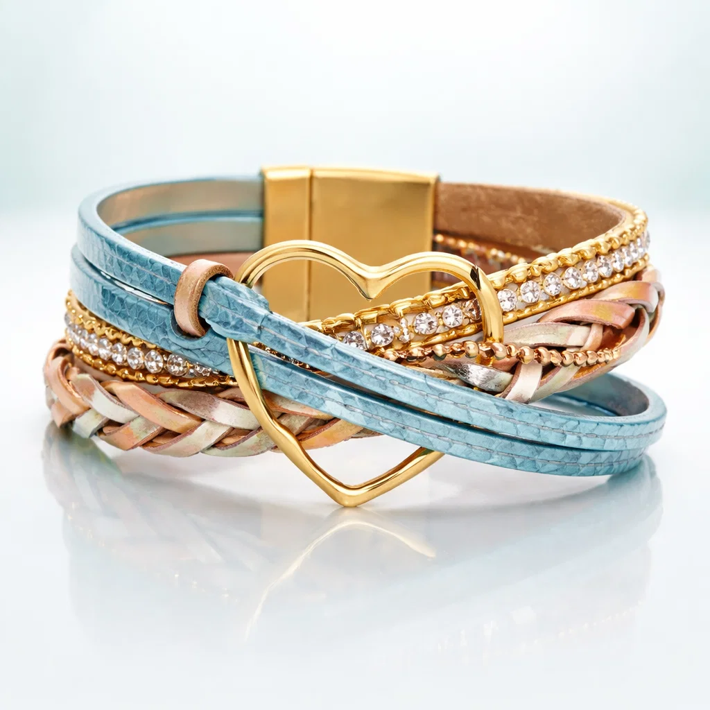 Reyn - Heart Charm Layered Leather Bracelet