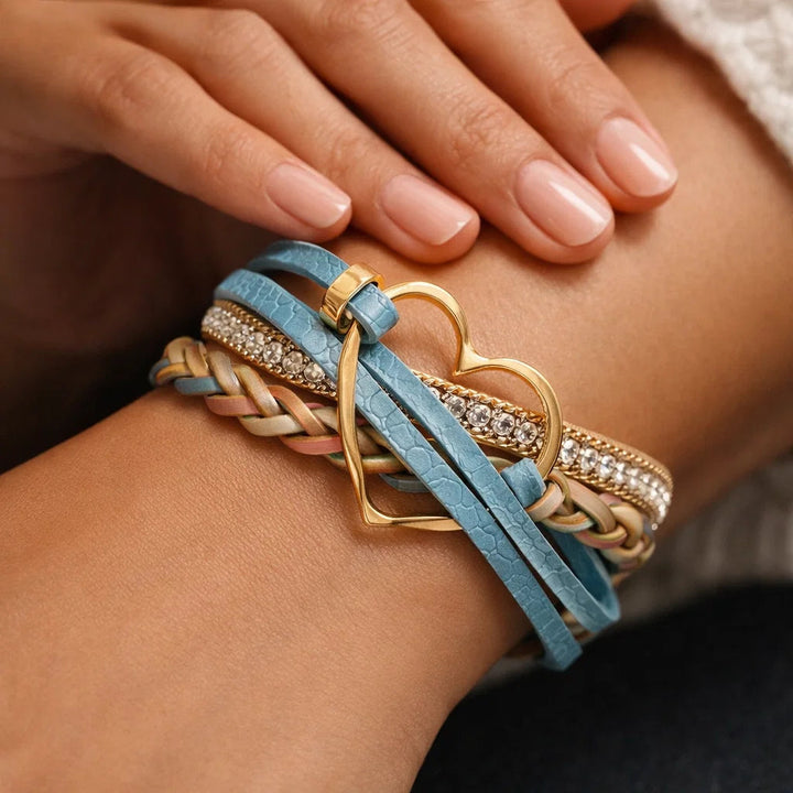 Reyn - Heart Charm Layered Leather Bracelet