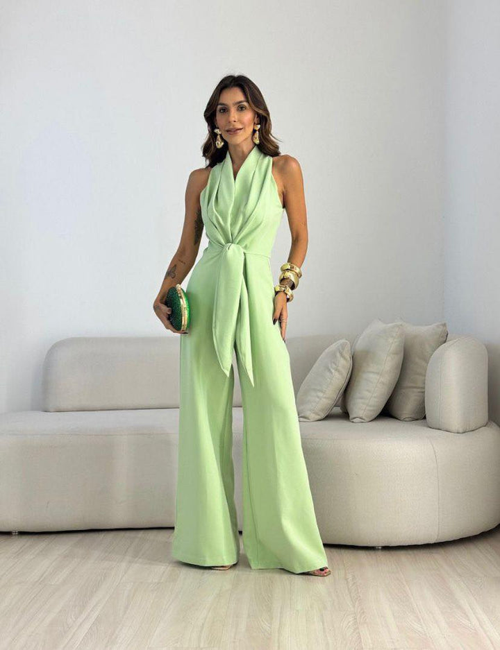 Kamwi - Elegant Draped Neck Jumpsuit With Wide Leg