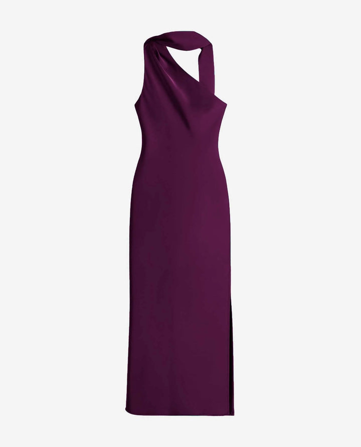 Zinash - One Shoulder Midi Dress With Neck Tie