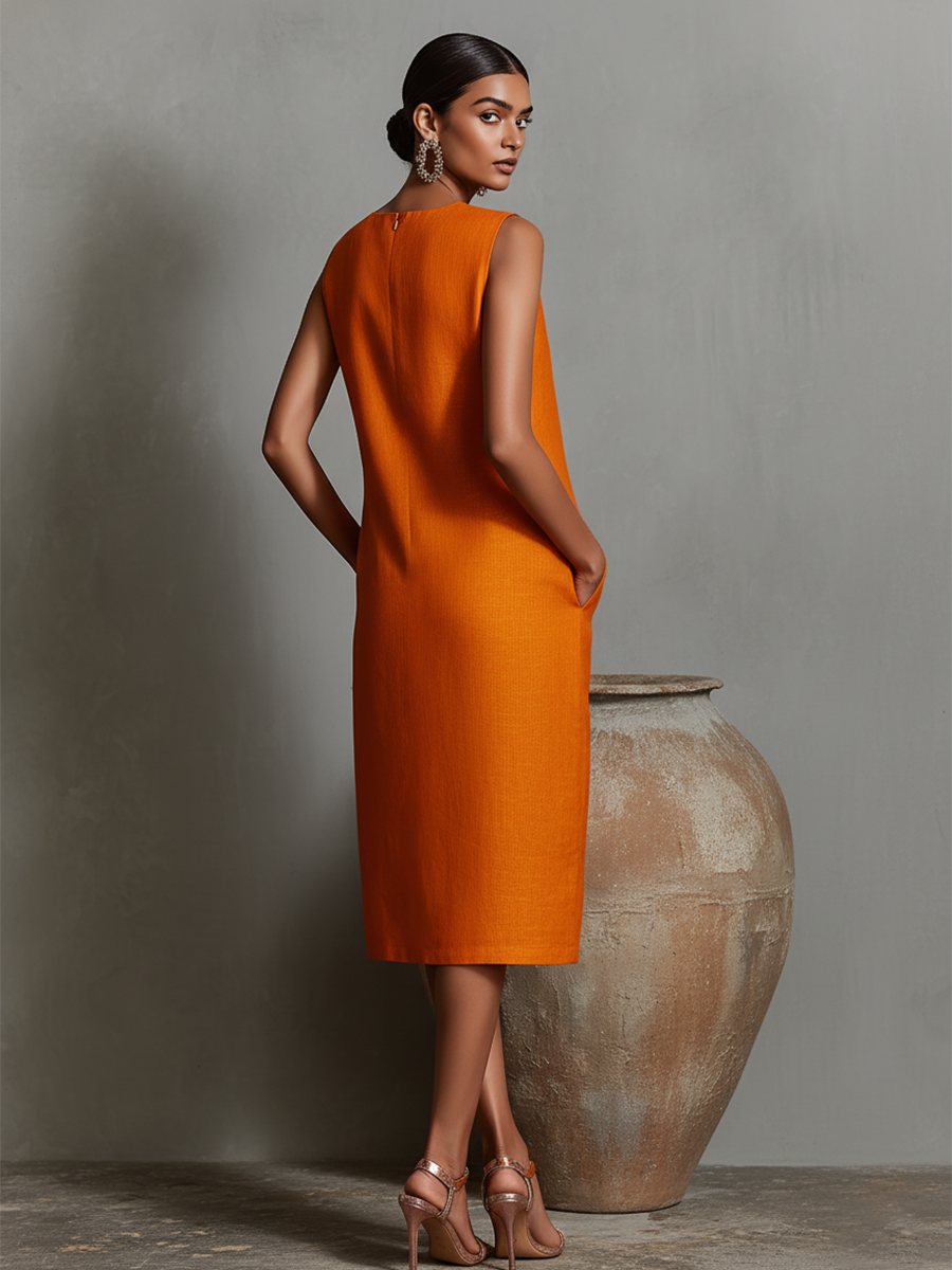 Katalina - Linen Sheath Dress With Pockets